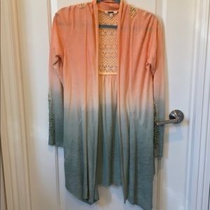 Miss Me Ombré Peach & Green Cardigan Duster SZ S